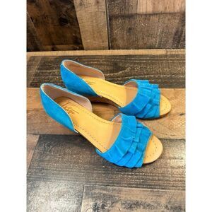Anthropologie Latigo Shona Suede Ruffle Open Toe Wedge shoes size  8
